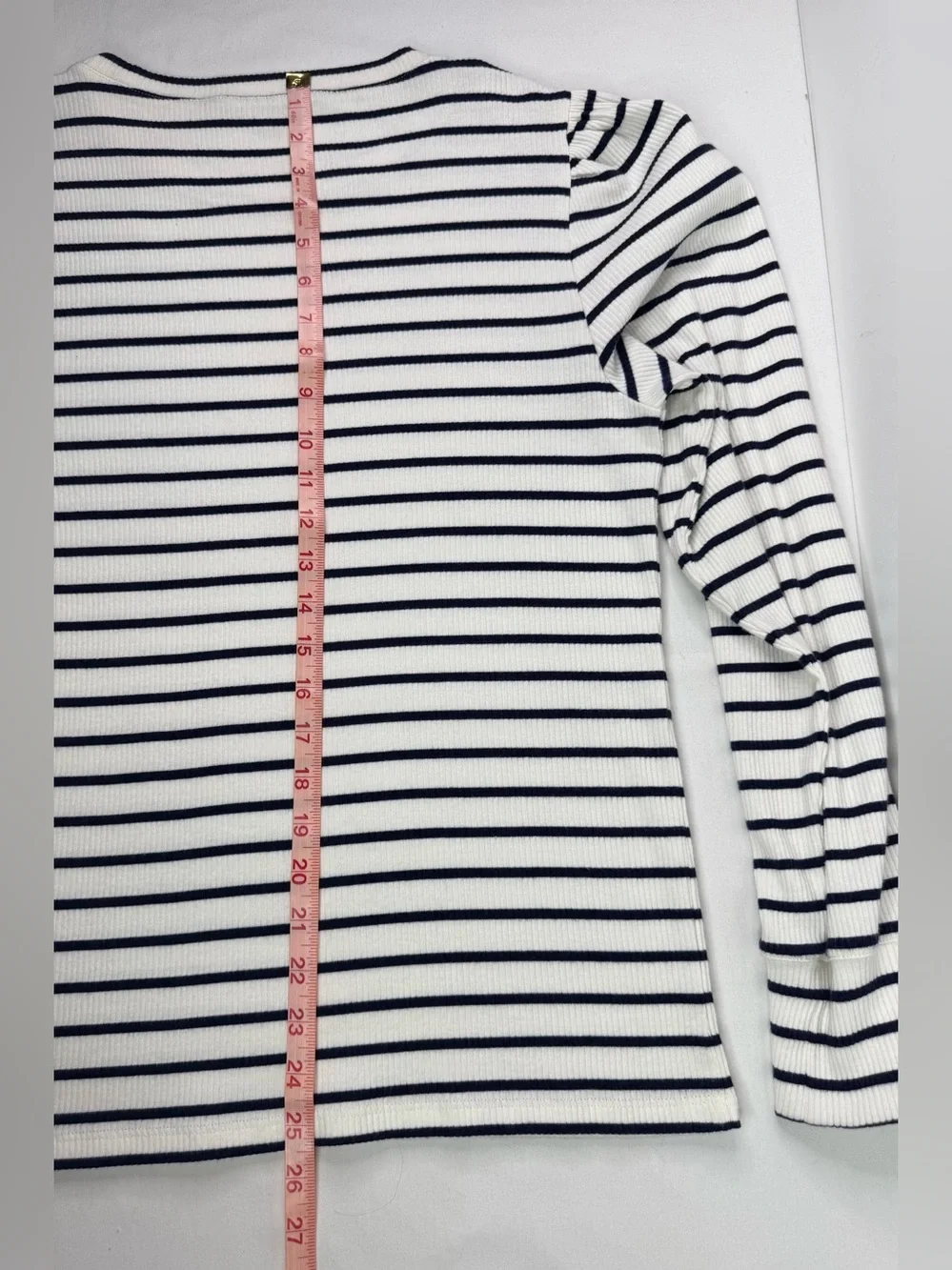 J. Crew Striped Long-Sleeve Crewneck Top Puff Shoulder Sleeve Size Large